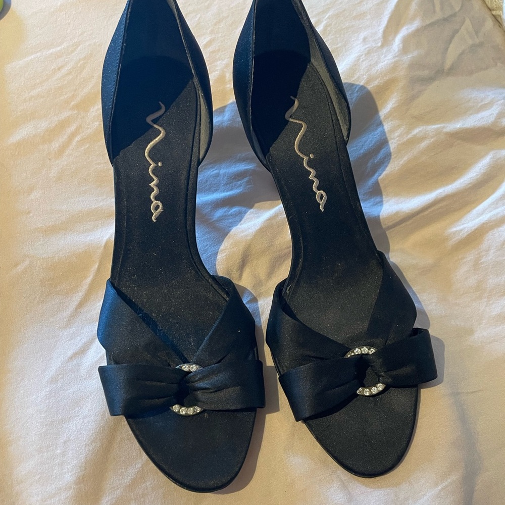 Black open toed high heels